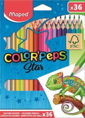 Színes ceruza készlet, háromszögletű, MAPED "Color`Peps Star", 36 különböző szín