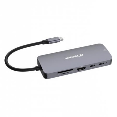 USB elosztó-HUB, 2xUSB-C/1xHDMI/3xUSB-A/RJ45/SD/mSD, VERBATIM