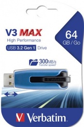 Pendrive, 64GB, USB 3.2, 175/80 MB/s, VERBATIM "V3 MAX", kék-fekete